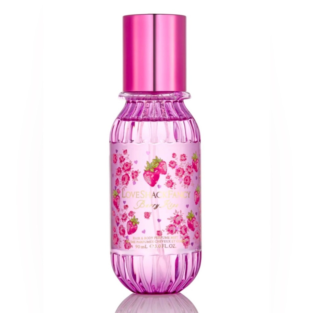 LoveShackFancy Berry Kiss hair and body perfume mist with marshmallow notes